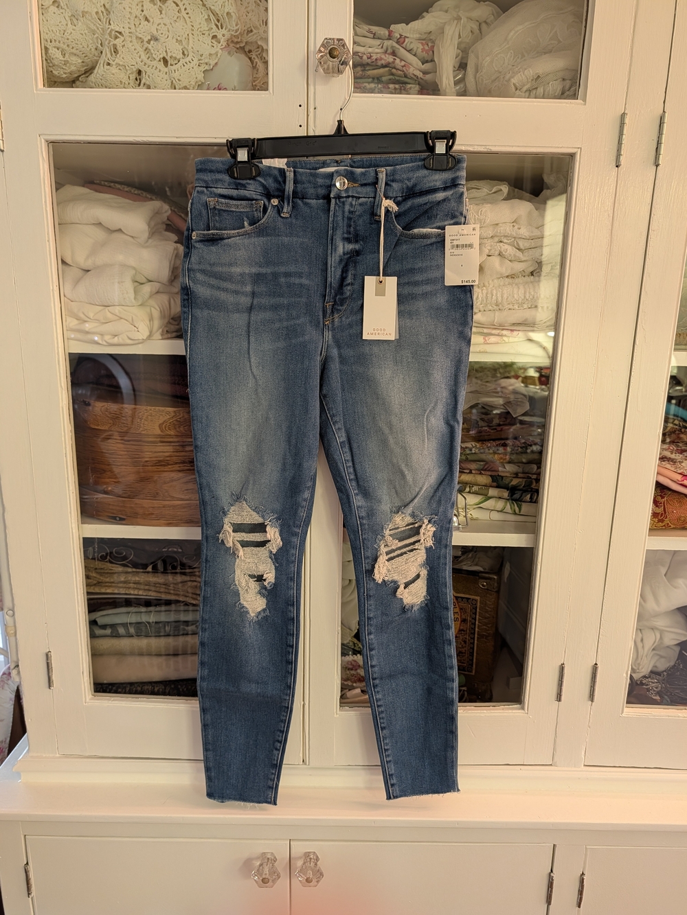 Good American Distressed Medium Blue Skinny Jeans